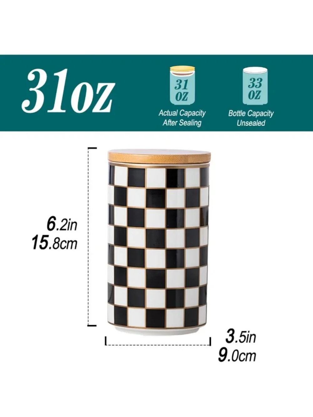 Stylish Black & White Checkered Ceramic Canisters - Airtight Food Storage for
